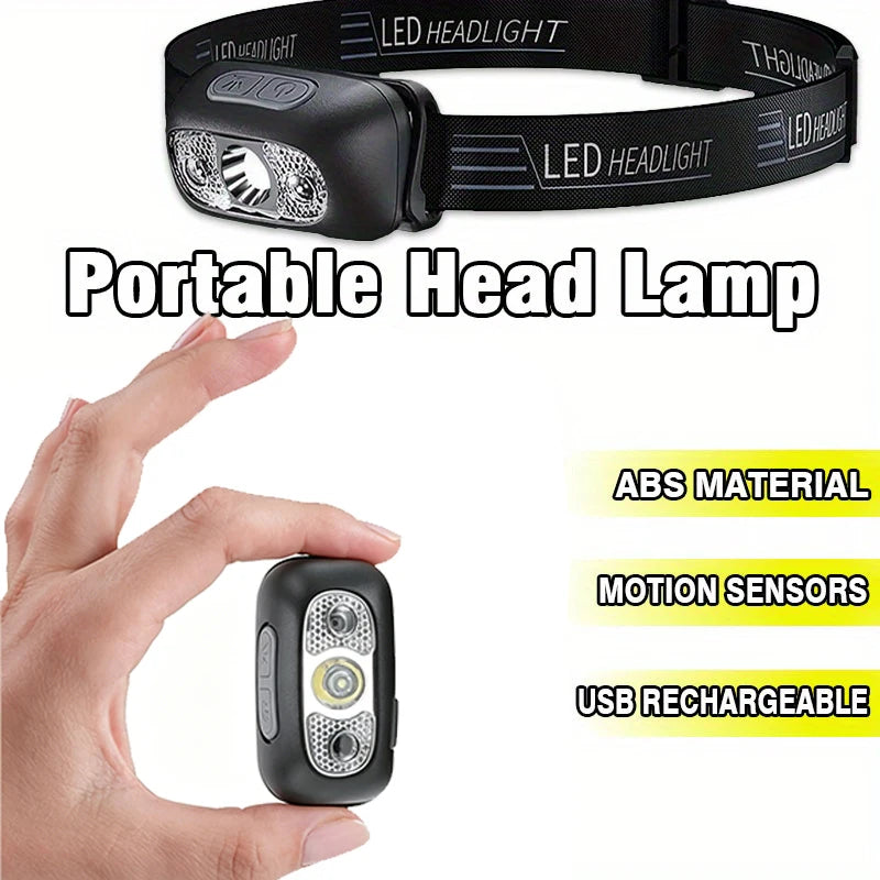 lampe frontale led portable rechargeable noir moderne pratique ceinture ajustable sensory switch