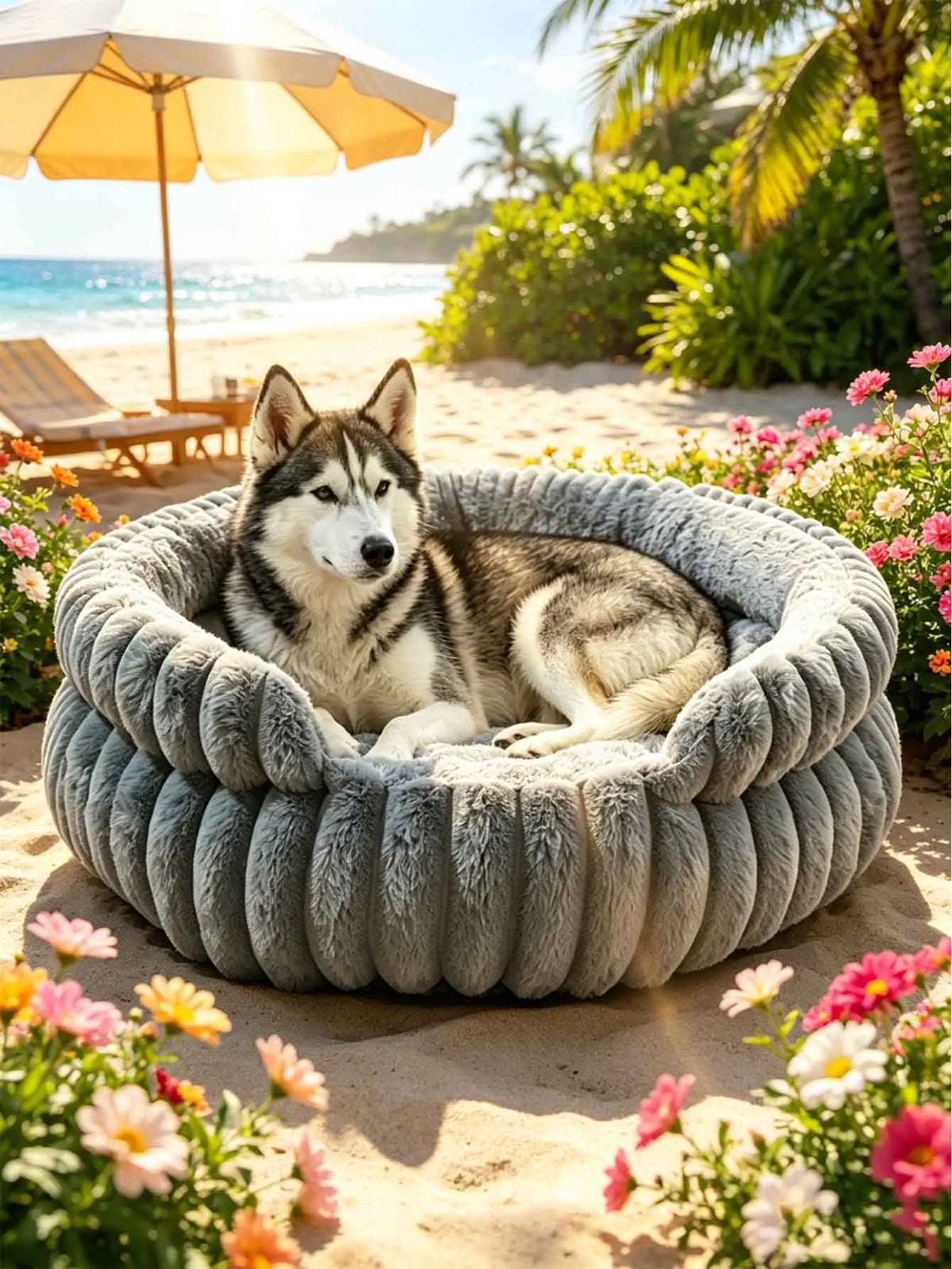 lit chien gris peluche moelleux moderne confortable coussin amovible douxintérieurDimensions40cm50cm60cm