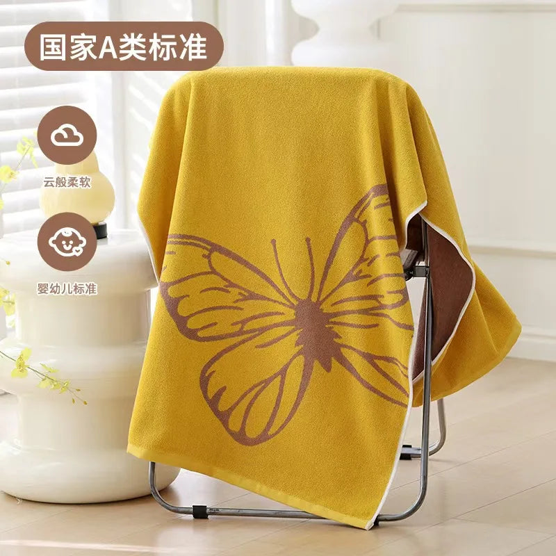 serviette bain coton jaune vert papillons fleurs moderne absorbante douce grandes dimensions