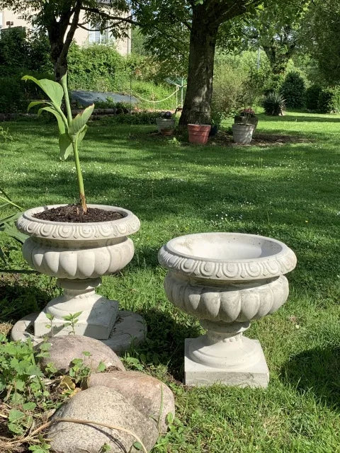moule concret pot fleur jardin decor villa classique ocre motif floral cannelures texturé