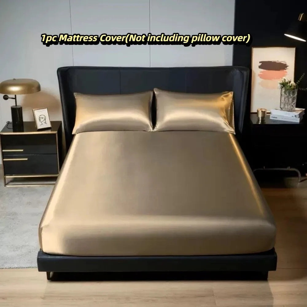 housse lit satinée gris clair moderne ajustement matelas 90x200cm coton polyester