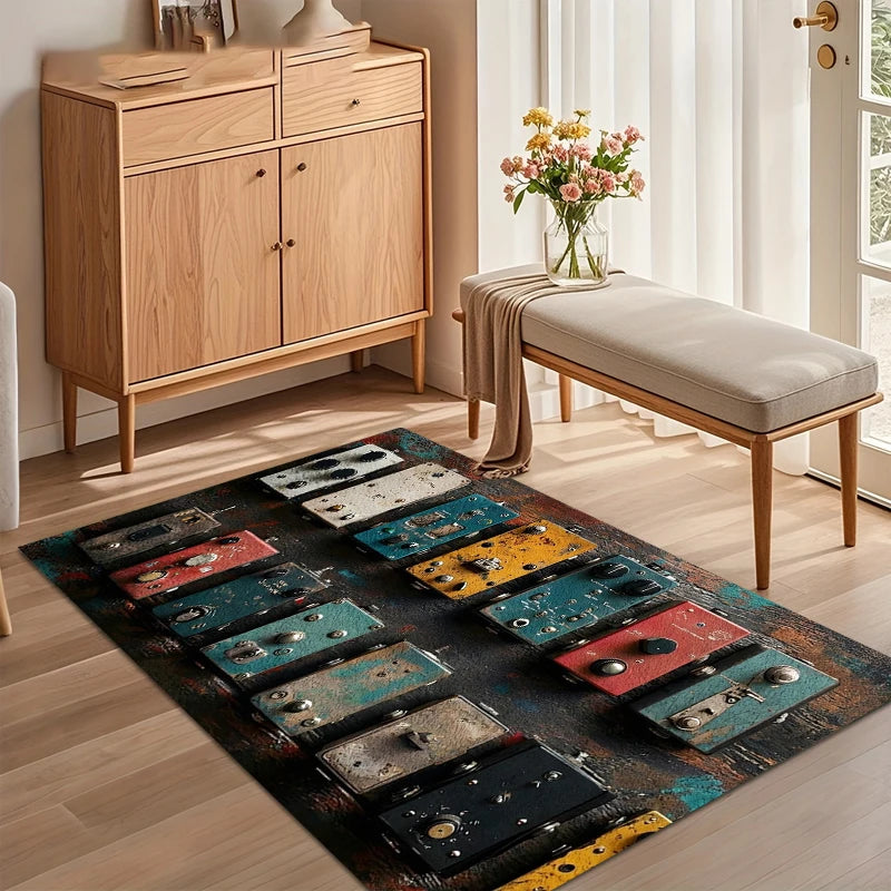 tapis multicolore motif guitares vintage doux salon chambre coucher moderne