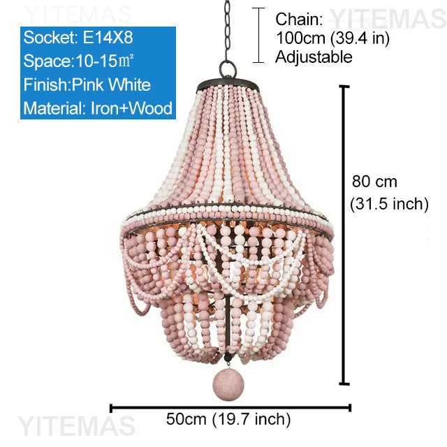 lustre vintage blanc bleu gris bois lumières chaîne métallique