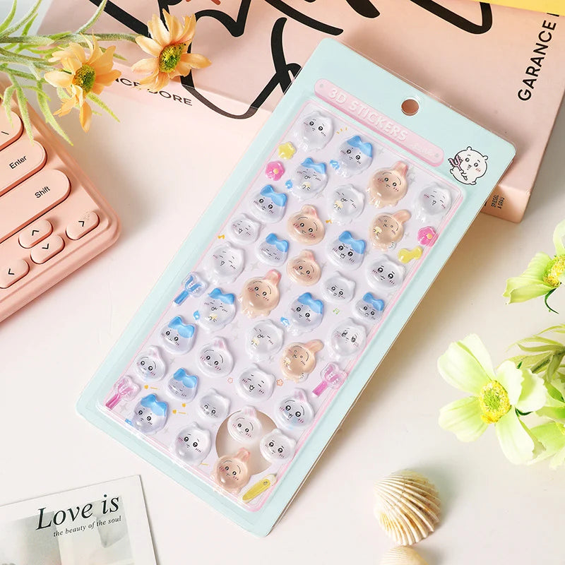 sticker 3d mignon animaux expressions différentes blanc bleu rose jaune gris vert clair cartoon