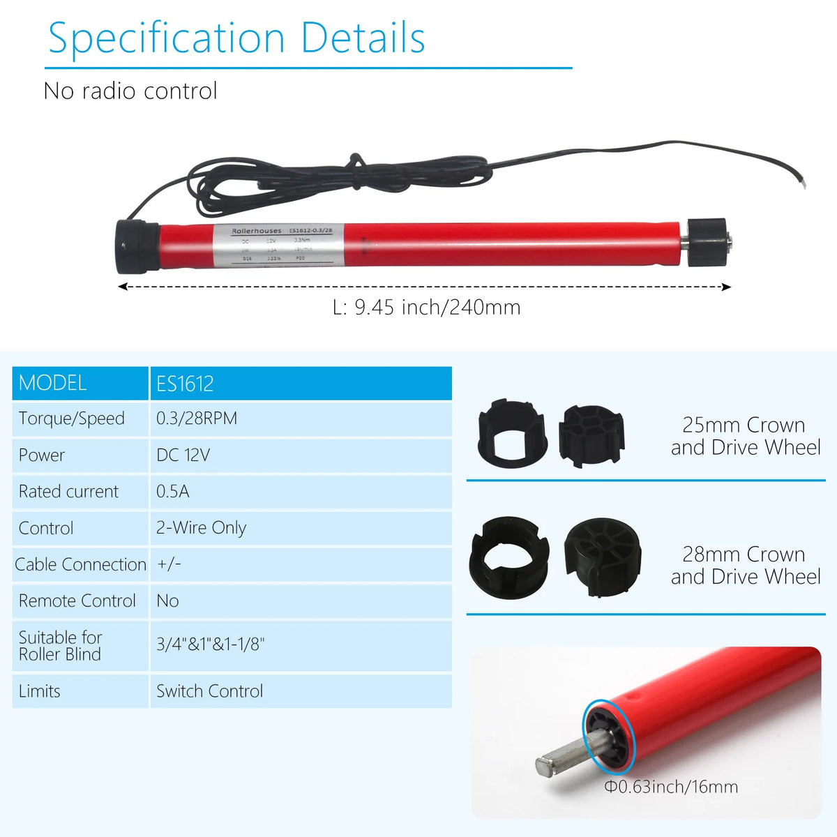 moteur store roulant rouge moderne 25mm 28mm interrupteur câble adaptateurs fixations
