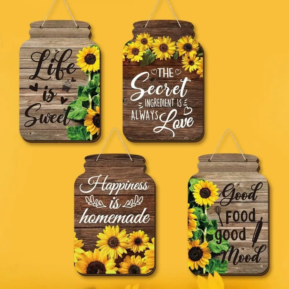 autocollants muraux tournesols calligraphie bois rustique décoratif résistant eau moderne opaques ensemble