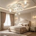 suspension moderne luminaire led or blanc noir cristaux incrustés contemporain anneaux pendants