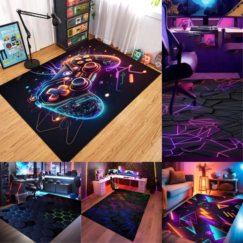 tapis polyester moderne antidérapant hexagones motifs floraux velours noir bleu vert violet rose