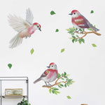 sticker mural oiseaux stylisés illustration auto adhésif rouge blanc vert gris