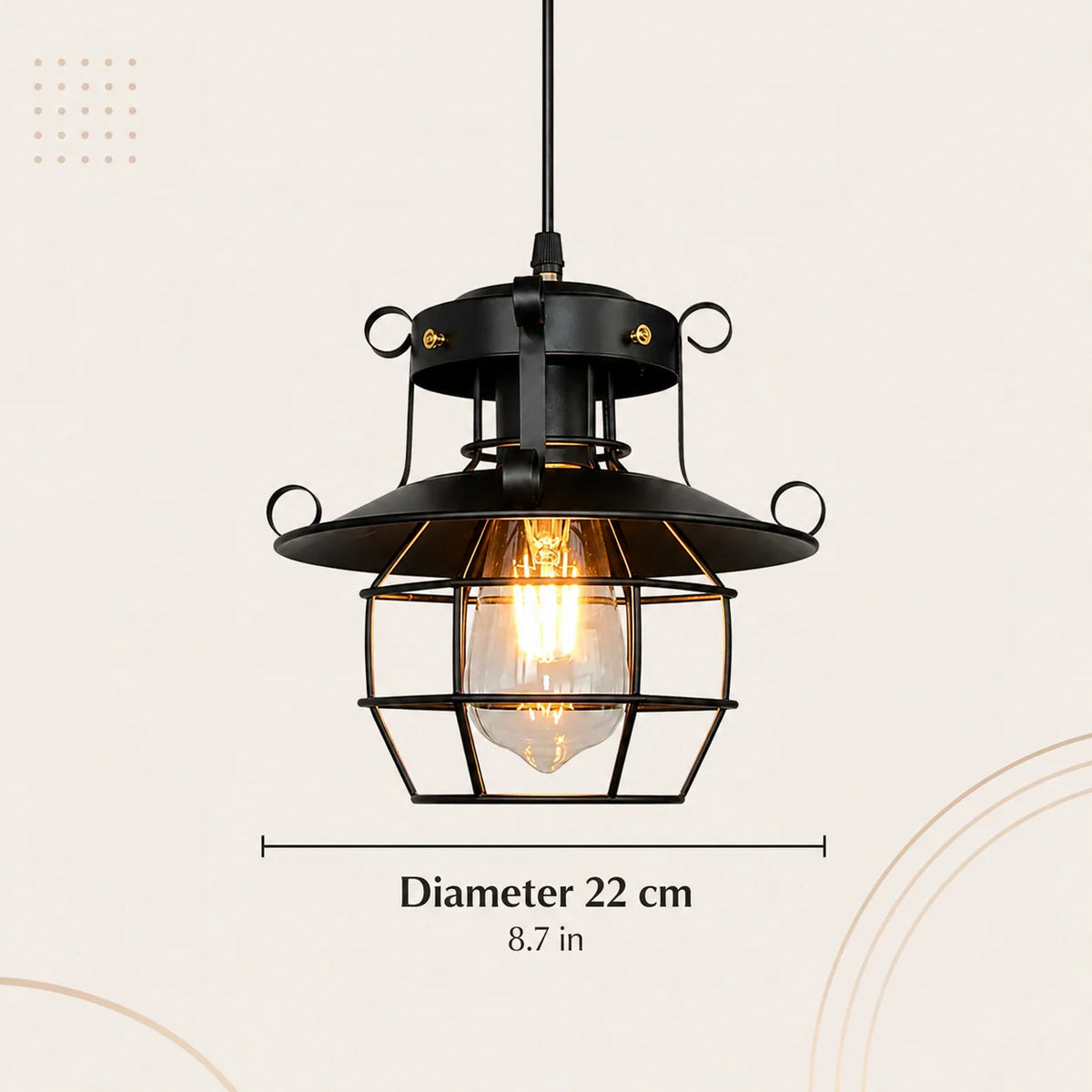 lampe suspendue industrielle cage métallique détails décoratifs noir flux lumineux faible 3000k 6000k