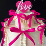 décorations gâteau forme ruban nœud noir rose rouge satin vintage élégant festif pic fixé