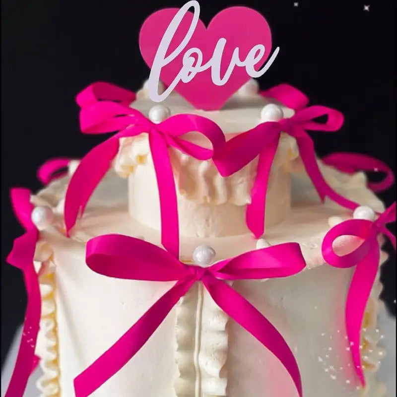 décorations gâteau forme ruban nœud noir rose rouge satin vintage élégant festif pic fixé