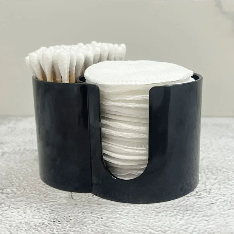 organisateur rangement double compartiment cotons tiges disques démaquillants moderne transparent noir blanc