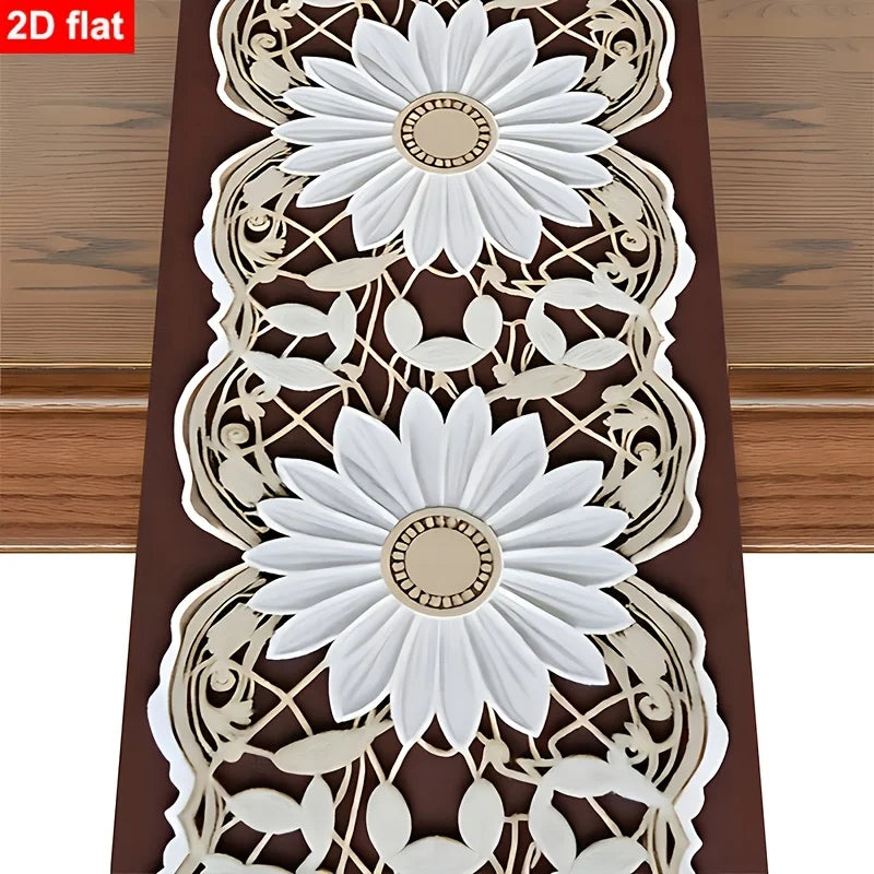 nappe lin marron motifs tournesols floral vintage dimension 90x35 150x59