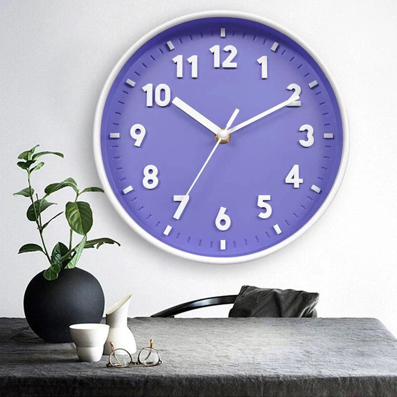 horloge murale moderne bleu clair vert pastel rose pâle jaune violet noir blanc chiffres