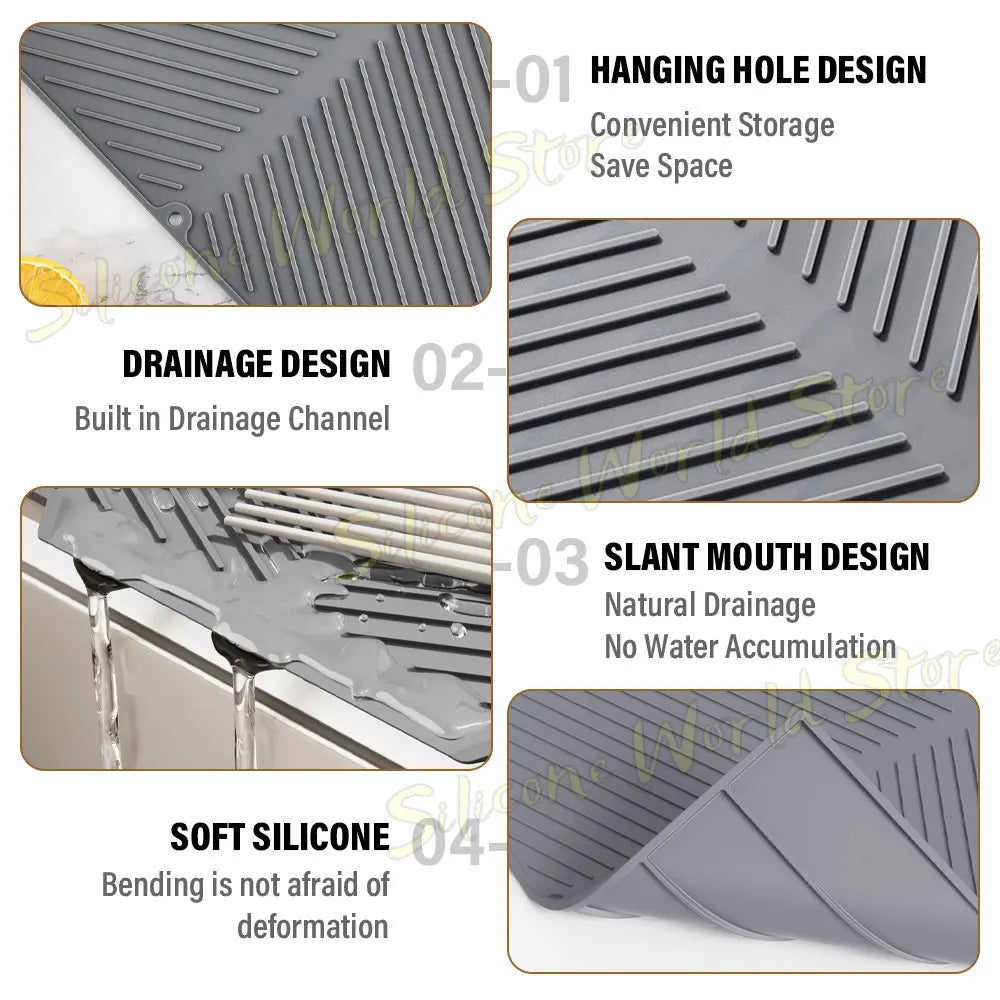 tapis séchage silicone moderne gris rayures diagonales respectueux environnement taille small medium large