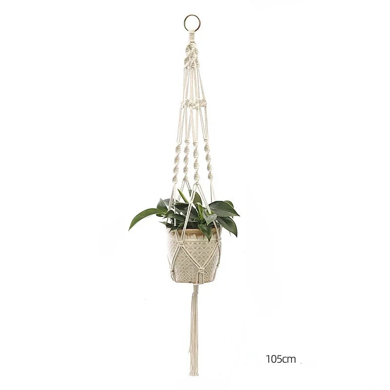 support plante suspendue macramé blanc cassé boho pot fleurs décoration balcon intérieur jardin