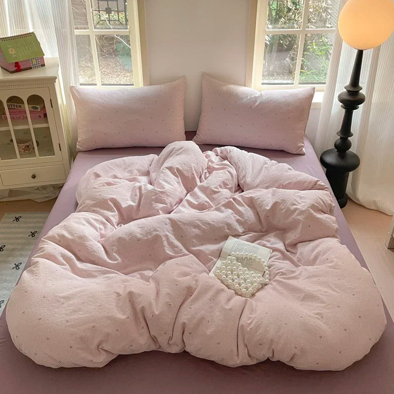 parure lit enfant fille housse couette fleurs coton doux pièces rose