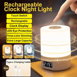 lampe chevet horloge intégrée rechargeable lumière chaude blanc moderne led tactile