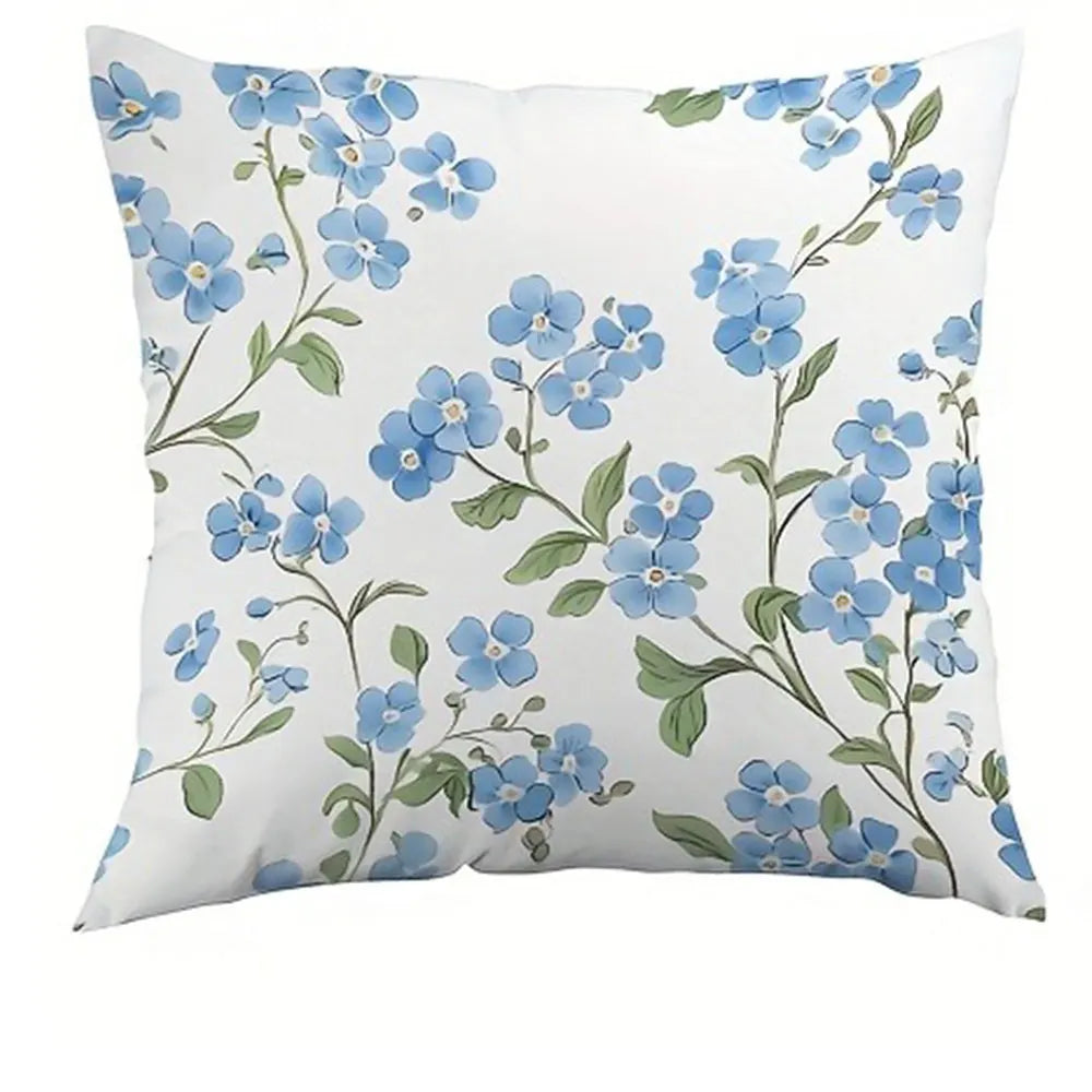 housse coussin polyester bleu clair fleurs textes décoratifs chambre salon voiture 40x40 45x45 50x50