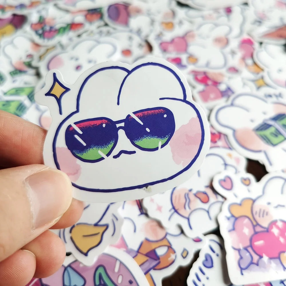 stickers kawaii cartoon adhésifs dessins animés coeurs fruits blanc bleu rose verte noire gris