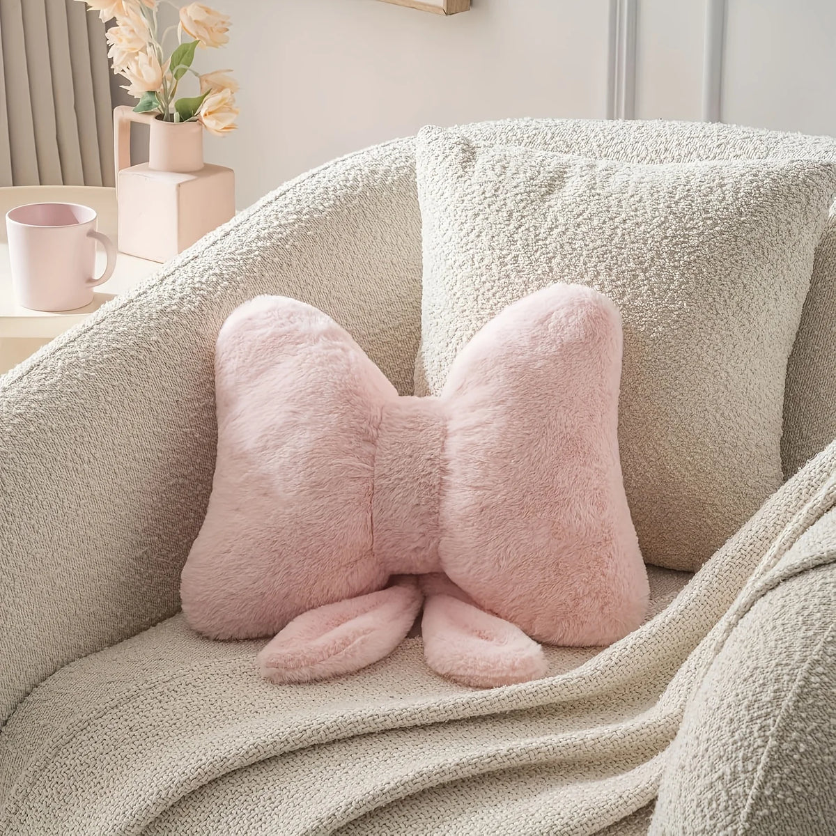 coussin forme nœud papillon rose clair doux polyester coton moderne halloween noël décoration cadeau