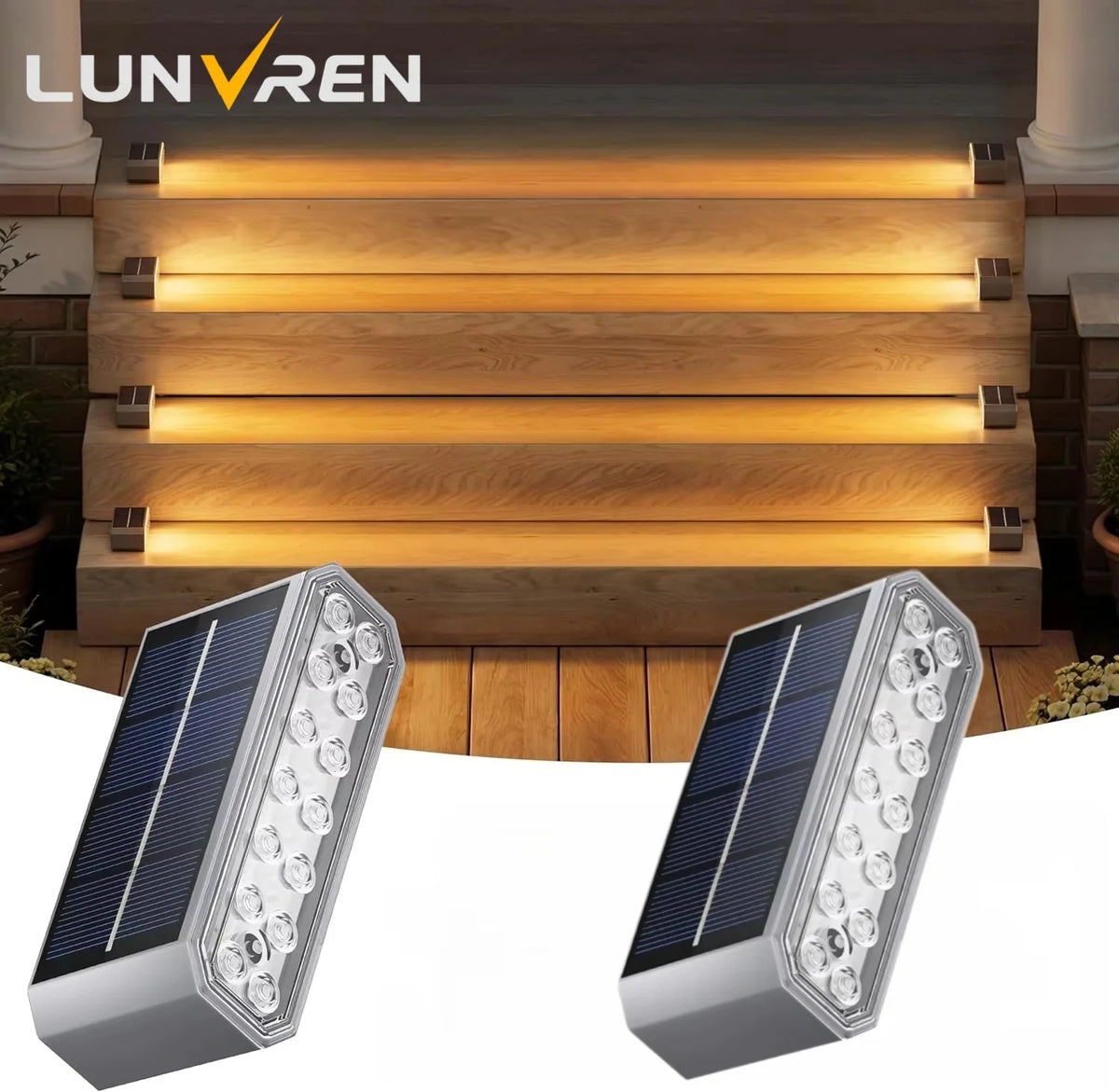 éclairage solaire marches extérieures 14 LED argenté noir transparent IP65 moderne