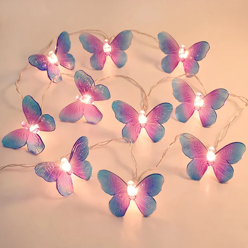 guirlande lumineuse papillons transparents violet bleu vert rose anniversaire mariage noël féerique