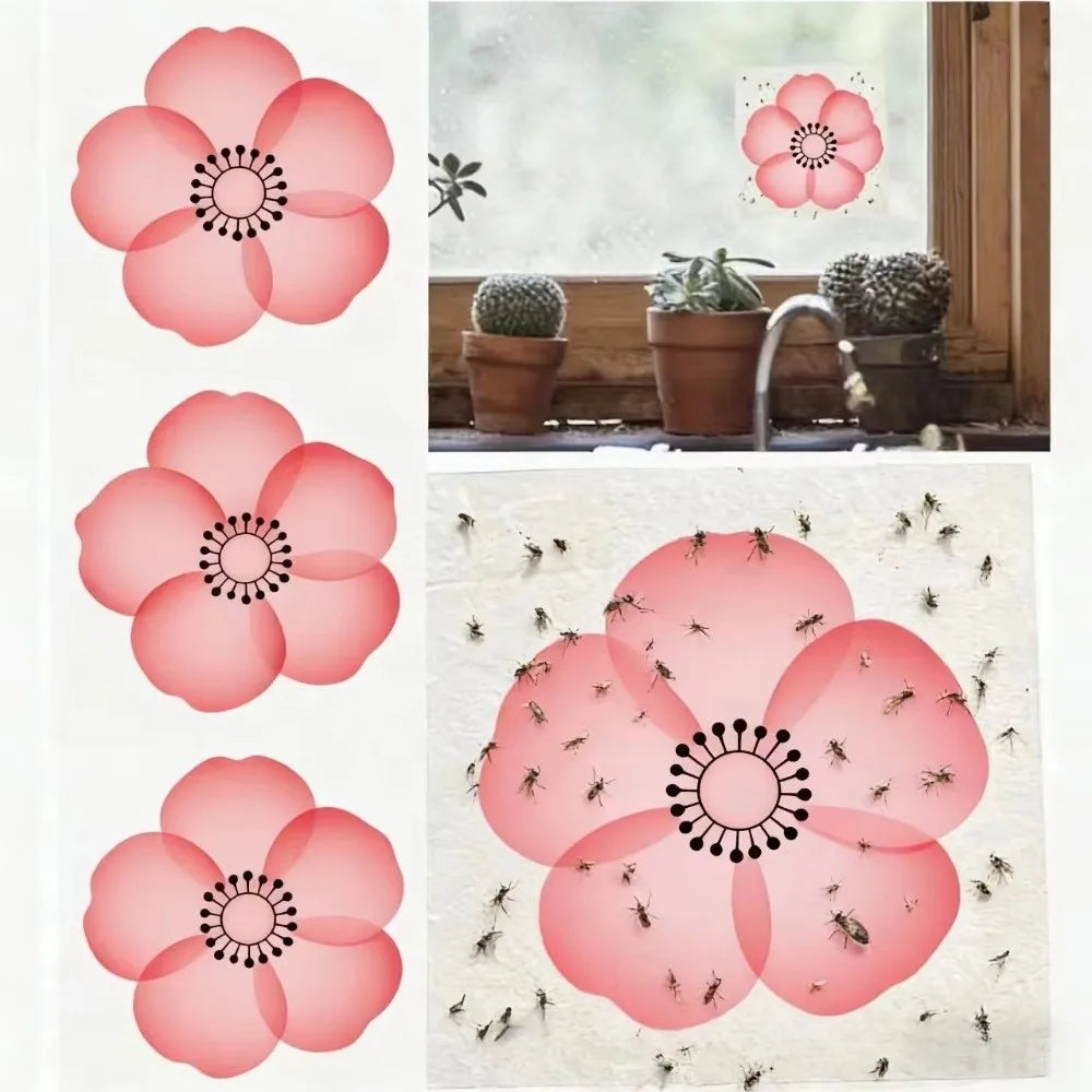 sticker adhésif anti mouches fleurs moderne blanc rouge jaune semi transparent maison deco