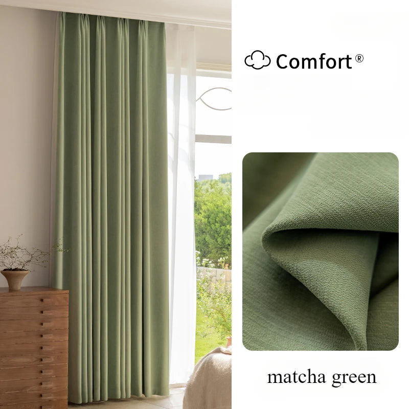 Rideau élégant couleur vert matcha pour salon moderne, apportant une touche naturelle et apaisante à votre intérieur. Idéal pour une ambiance cosy et contemporaine, ce rideau vert offre une protection efficace contre la lumière tout en ajoutant du style à votre pièce. Parfait pour compléter la décoration de votre chambre ou séjour.