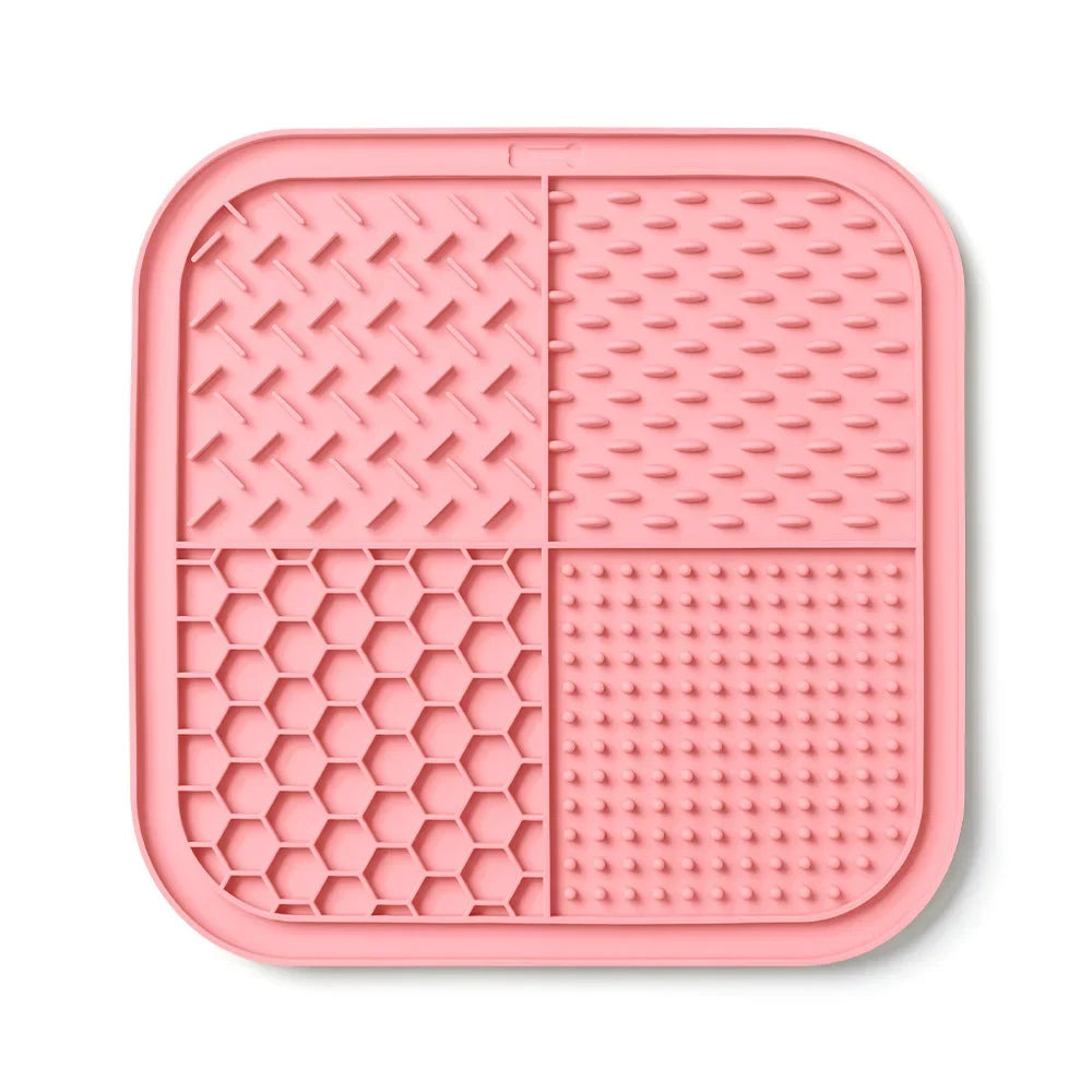 tapis léchage silicone animaux chiens chats distraction bain ventouses hexagones violet bleu orange moderne