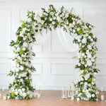 Décoration florale arché vert blanc mariage romantique extérieur classique artificielle feuillets suspension table événement