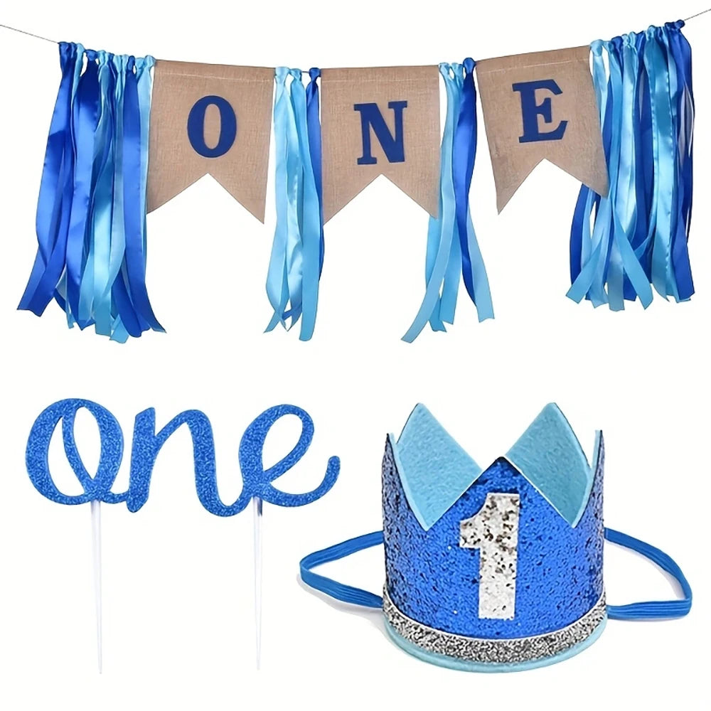 couronne anniversaire an glitter guirlande burlap rubans bleu doré blanc rose