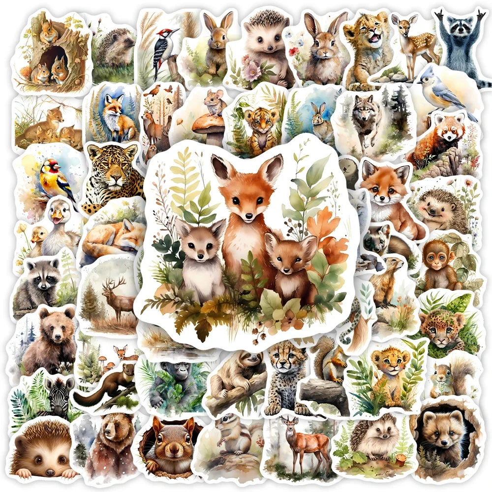 sticker animaux forêt illustration multicolore ours renard écureuil waterproof diy bricolage scrapbook portable bottes