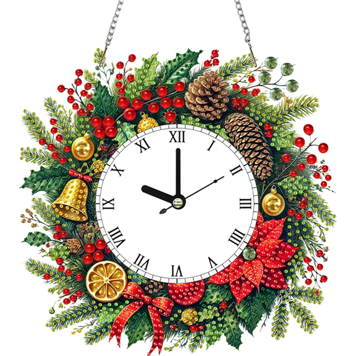 horloge suspendue 2d fleurs oiseaux motifs géométriques blanc multicolore métal chaines