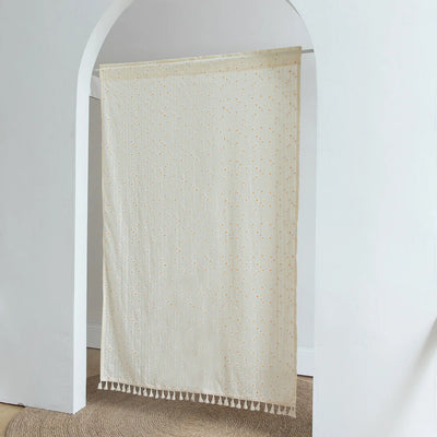 Rideau en coton fleuri avec franges pour fenêtre en décoration intérieure