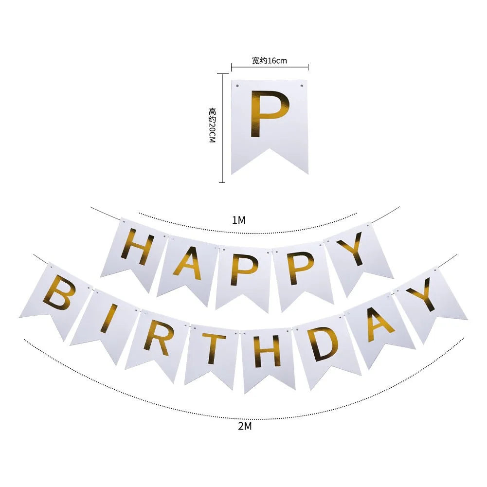 guirlande fanions happy birthday bleu rose vert noir blanc festif décoration anniversaire festive opaques
