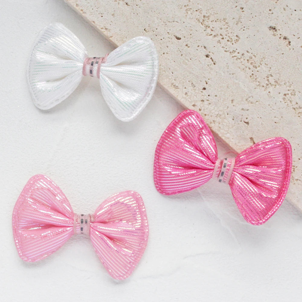 rubans forme noeud rayés pailletés blanc rose clips pinces décoration enfantine opaques nylon pack