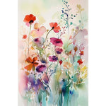 tableau moderne minimaliste multicolore fleurs aquarelle toile cadre bois chambre salon déco sans frame