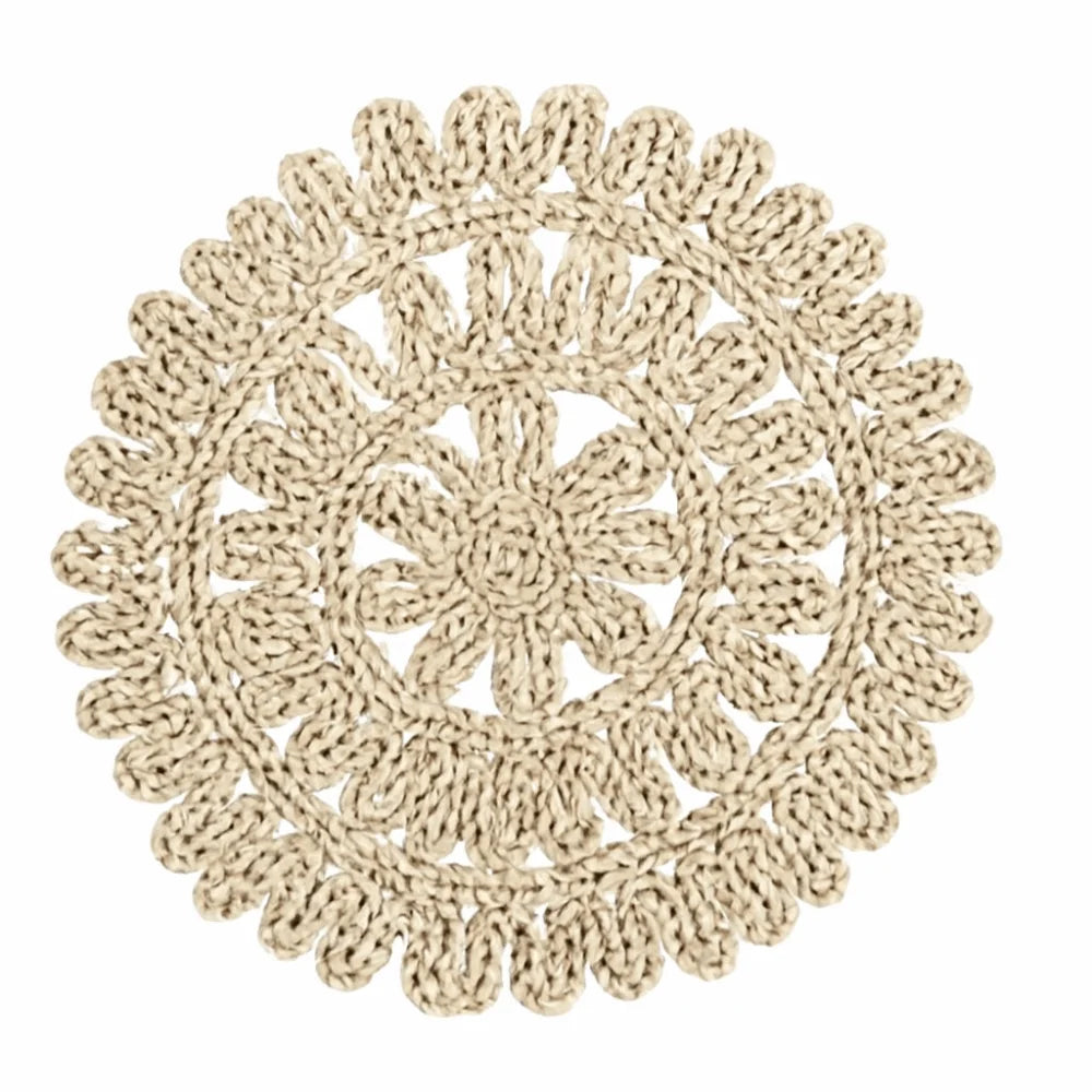 assiettes décoratives boho spirales franges naturel beige noir blanc rustic murales tressées