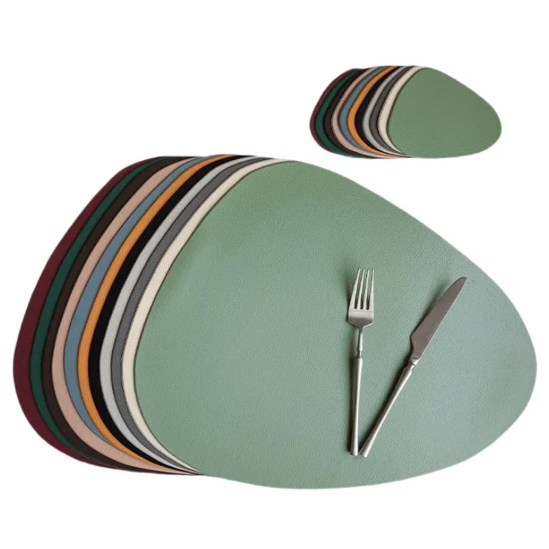tapis table rond moderne texture cuir vert clair beige décoration cuisine salon extérieur