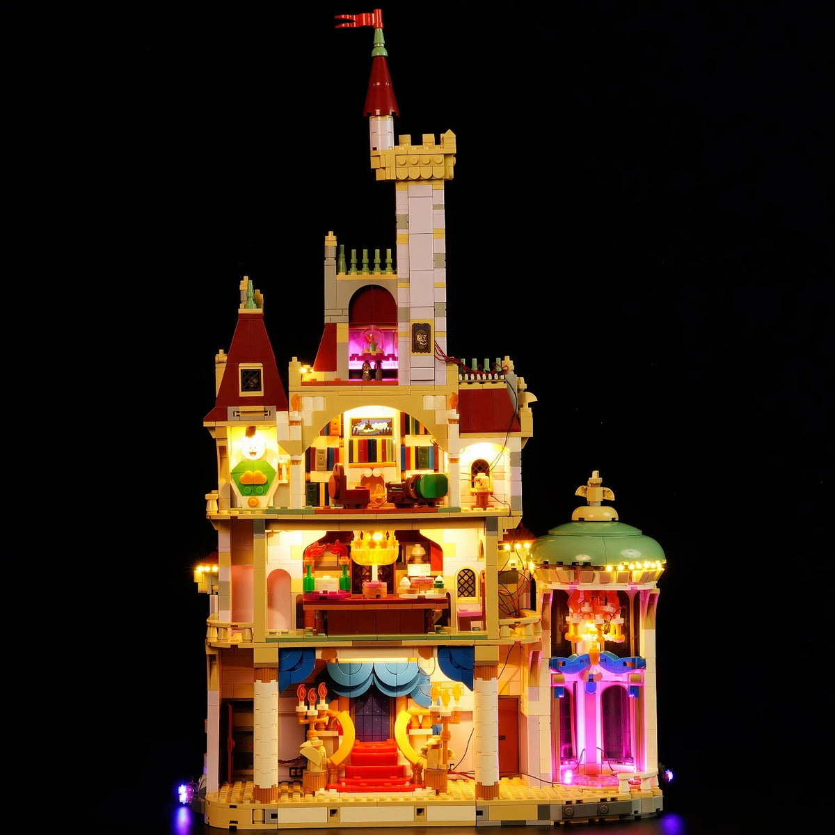 château construction lego disney lumiere led details architecturaux portes fenetres statues