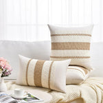 taies d'oreiller boho rayures horizontales beige bleu marine coussins lit non toxiques