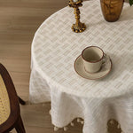 nappe tissée géométrique blanche crème tasselée classique maison événement festif