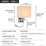 lampe murale moderne led usb interrupteur tissu blanc beige noir