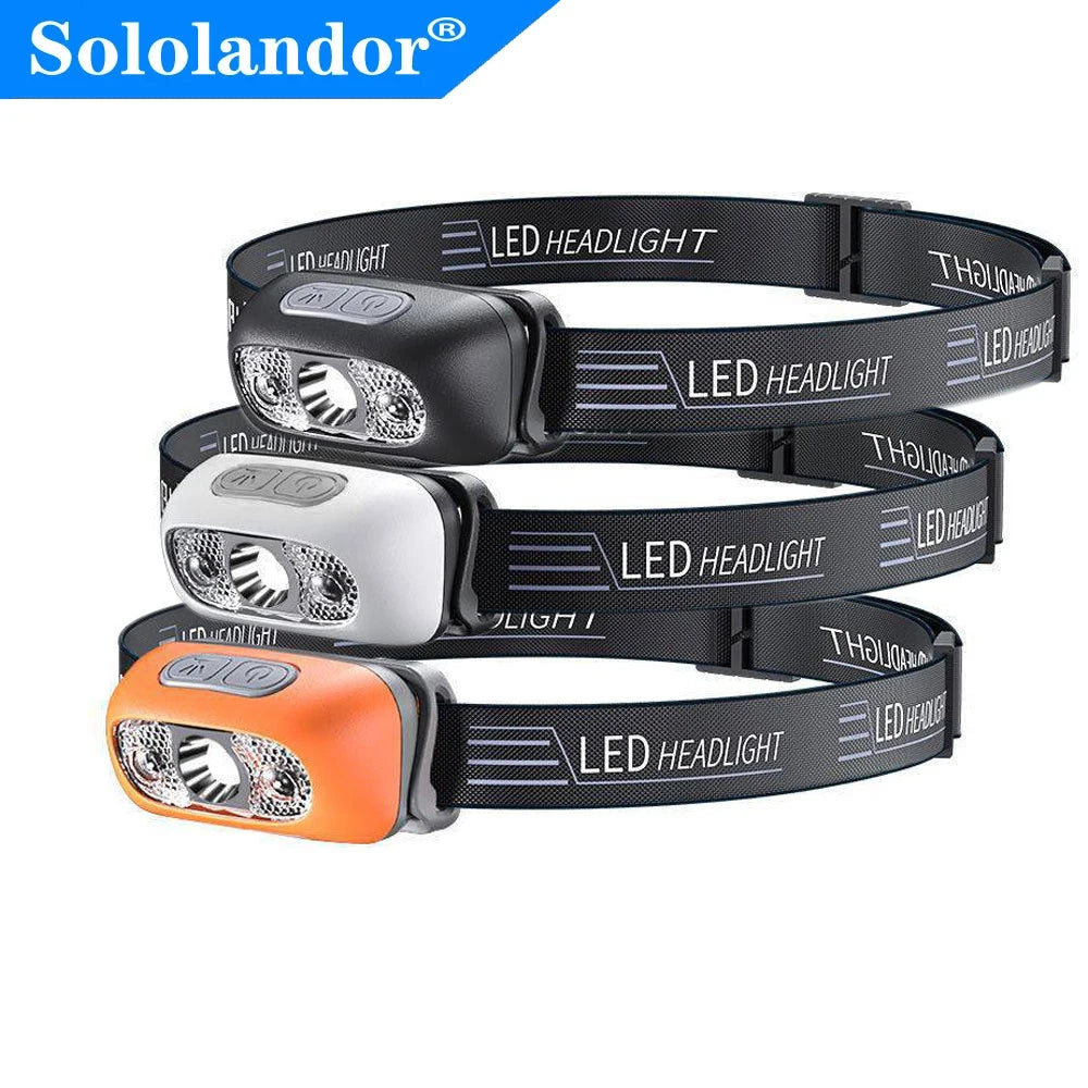 lampe frontale led rechargeable détecteur mouvement clip ajustable noir orange moderne sportive