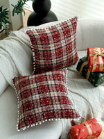 coussin carré rouge carreaux flocons neige rustique décoration noël sofa voiture 45x45cm MACHINE WASH