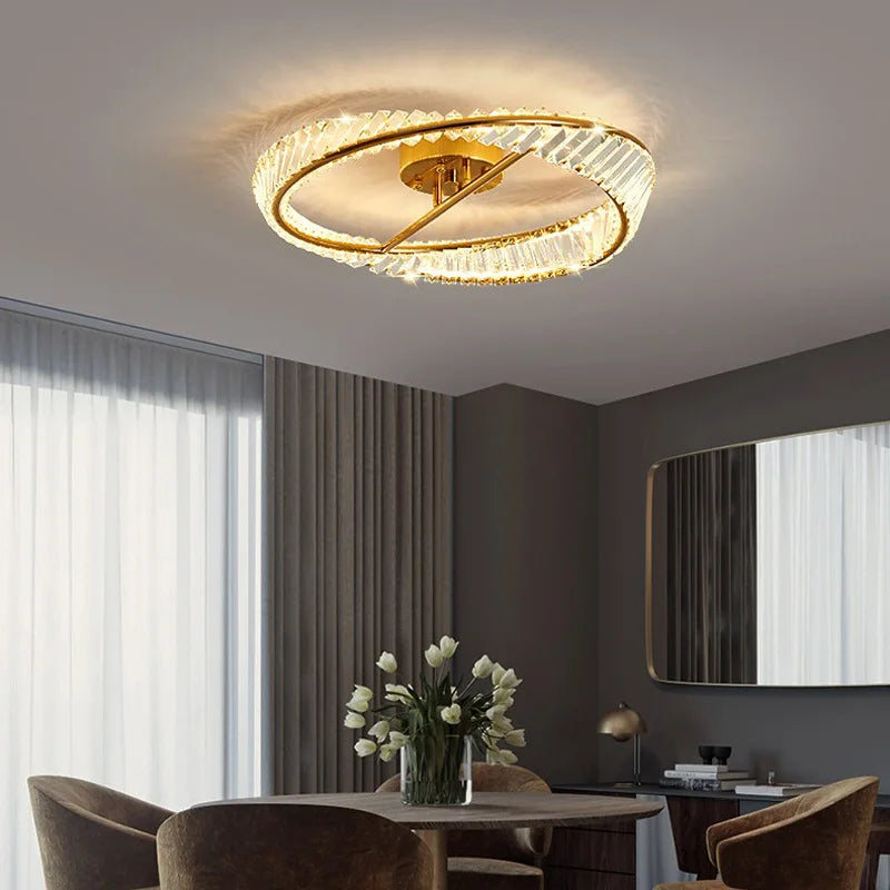 plafonnier moderne élégant doré transparent cristaux led 50cm 60cm 80cm dimmable