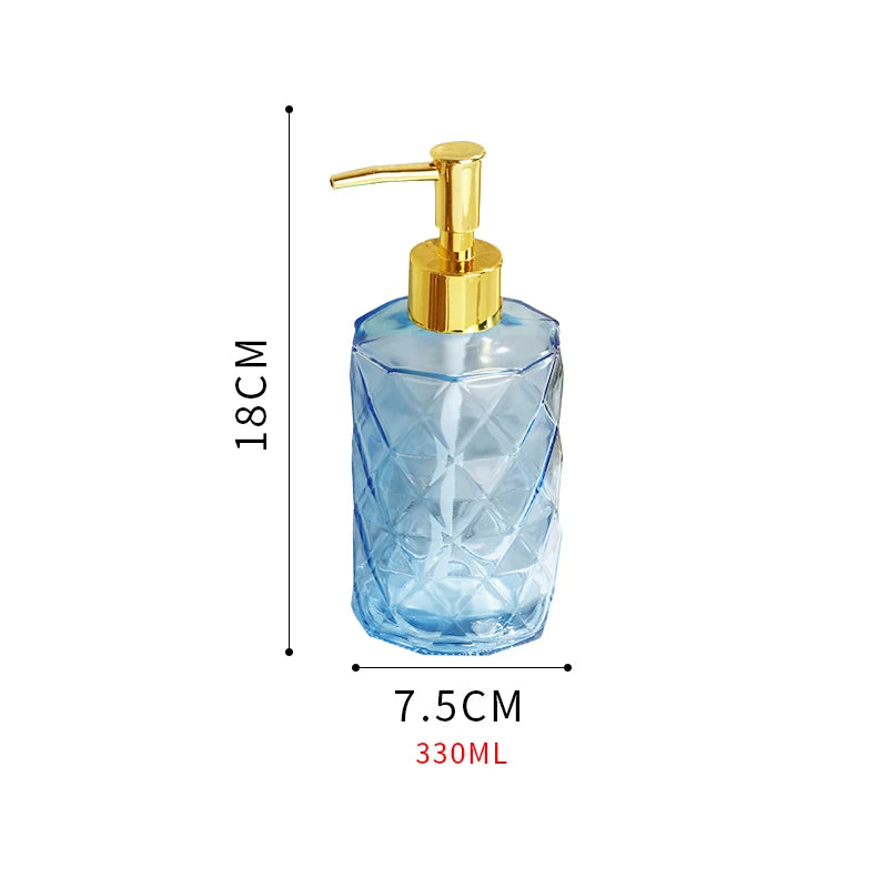 distributeur savon liquide bleu clair rayures verticales moderne élégant support mural gris foncé motif