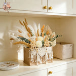 bouquets fleurs séchées pampas eucalyptus panier tressé décoration bohème anniversaire maison festive